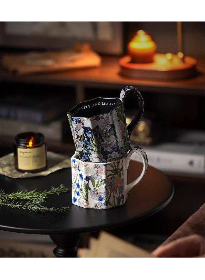 أورافلي كوب قهوة سيراميك – كوب بن وشاي بتصميم فني مستوحى من اللوحات الزيتية الزهرية، يتميز بتصميم ثماني الأضلاع فريد وعصري وفاخر. يُعد خياراً مثالياً لعشاق القهوة والشاي والحليب والإسبريسو، وأفضل هدية للعائلة والأصدقاء في كافة المناسبات – سعة 400 مل. - Image 2