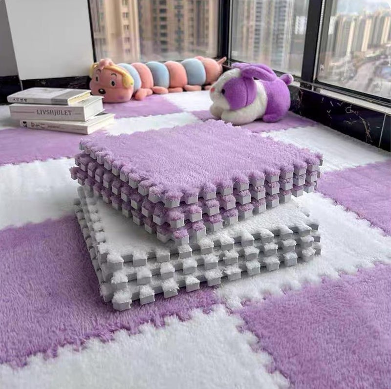 12 قطعة من بلاط السجاد المتشابك الرغوي للأطفال مع حافة، مربعات سجاد سميكة، حصائر أرضية ناعمة، سجادة زحف للأطفال - 49 × 37 بوصة (أرجواني، 12 بلاطة) - Image 1