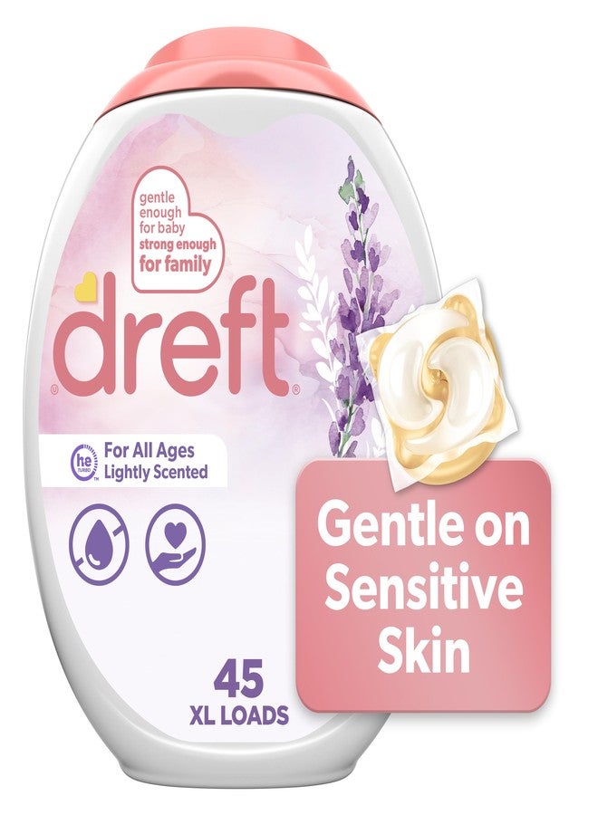 Dreft Laundry Detergent Pacs, Lightly Scented, Lavender, HE Compatible, For Baby and Family, XL Pacs, 45 Count - Image 1