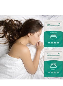 KASTWAVE 8 PCS Disposable Bed Sheets Fitted Sheet Queen Size, Disposable Travel Sheets for Travel with 2 Bed Sheet 2 Quilt Cover and 4 Pillowcase for Travel Business Trip Spa Hotel  - Image 1