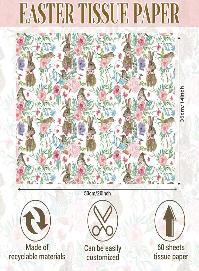 Bolsome 60 Sheets Easter Bunny Tissue Paper for Gift Wrapping Watercolor Rabbit Bird & Floral Print Tissue Paper for Gift Bags for Happy Easter Day Spring Holidays Craft Supplies, 20 × 14 Inches - Image 2