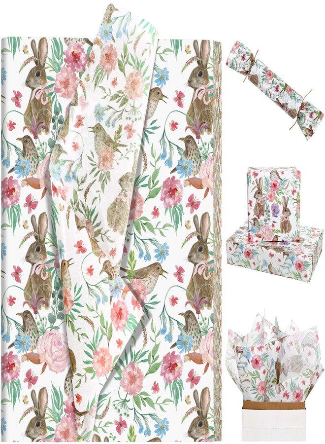 Bolsome 60 Sheets Easter Bunny Tissue Paper for Gift Wrapping Watercolor Rabbit Bird & Floral Print Tissue Paper for Gift Bags for Happy Easter Day Spring Holidays Craft Supplies, 20 × 14 Inches - Image 1