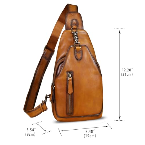 LRTO Genuine Leather Sling Bag Crossbody Purse Motorcycle Bag Handmade Hiking Daypack Retro Shoulder Backpack Vintage Chest Bag (Brown) - Image 3