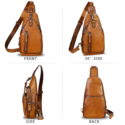 LRTO Genuine Leather Sling Bag Crossbody Purse Motorcycle Bag Handmade Hiking Daypack Retro Shoulder Backpack Vintage Chest Bag (Brown) - Image 4