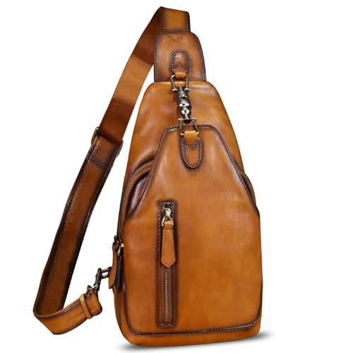 LRTO Genuine Leather Sling Bag Crossbody Purse Motorcycle Bag Handmade Hiking Daypack Retro Shoulder Backpack Vintage Chest Bag (Brown) - Image 1
