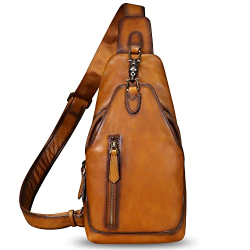LRTO Genuine Leather Sling Bag Crossbody Purse Motorcycle Bag Handmade Hiking Daypack Retro Shoulder Backpack Vintage Chest Bag (Brown) - Image 2