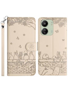 erorex Case For Xiaomi Redmi 13C 4G/5G/13R 5G Cat Embossing Pattern Leather Phone Case with Lanyard  - Image 1