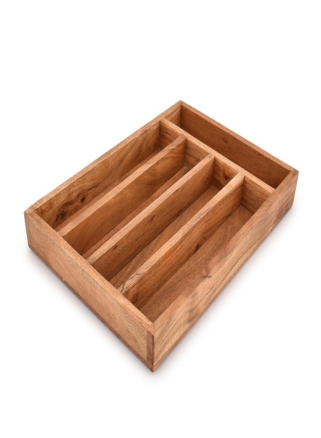 Mahasu Flatware Organizers Acacia Wood Silverware Organizer, Utensil Drawer Organizer for Cutlery 5 Slots for Flatware Cutlery Knives (14" X 10" X 2") - Image 4