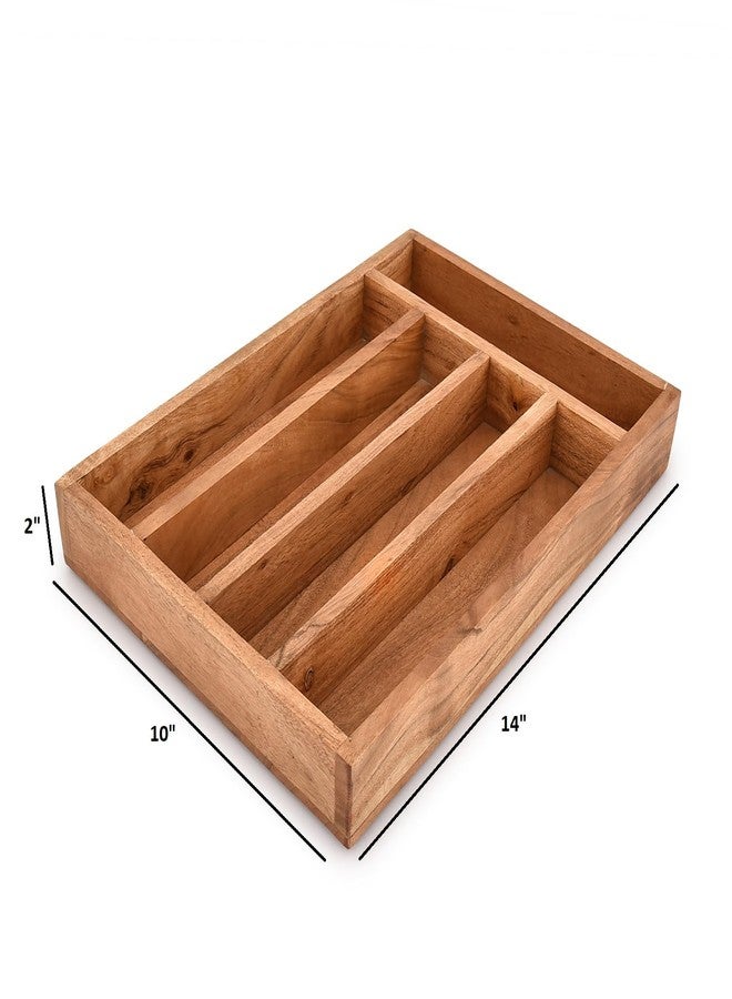 Mahasu Flatware Organizers Acacia Wood Silverware Organizer, Utensil Drawer Organizer for Cutlery 5 Slots for Flatware Cutlery Knives (14" X 10" X 2") - Image 5