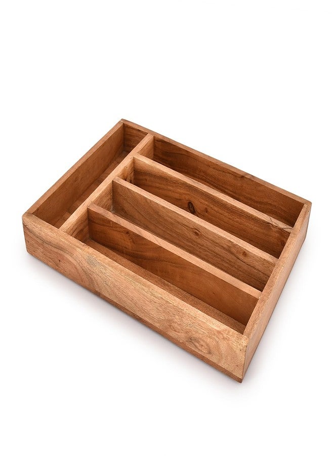 Mahasu Flatware Organizers Acacia Wood Silverware Organizer, Utensil Drawer Organizer for Cutlery 5 Slots for Flatware Cutlery Knives (14" X 10" X 2") - Image 1