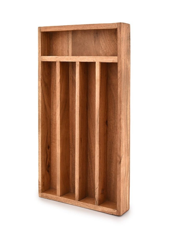 Mahasu Flatware Organizers Acacia Wood Silverware Organizer, Utensil Drawer Organizer for Cutlery 5 Slots for Flatware Cutlery Knives (14" X 10" X 2") - Image 2