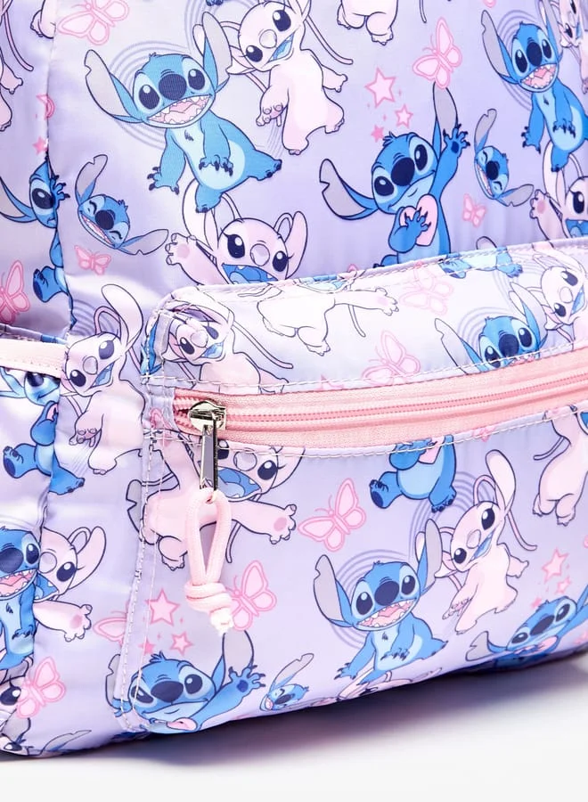 Disney Girls All-Over Stitch and Angel Print Backpack with Adjustable Straps and Zip Closure
