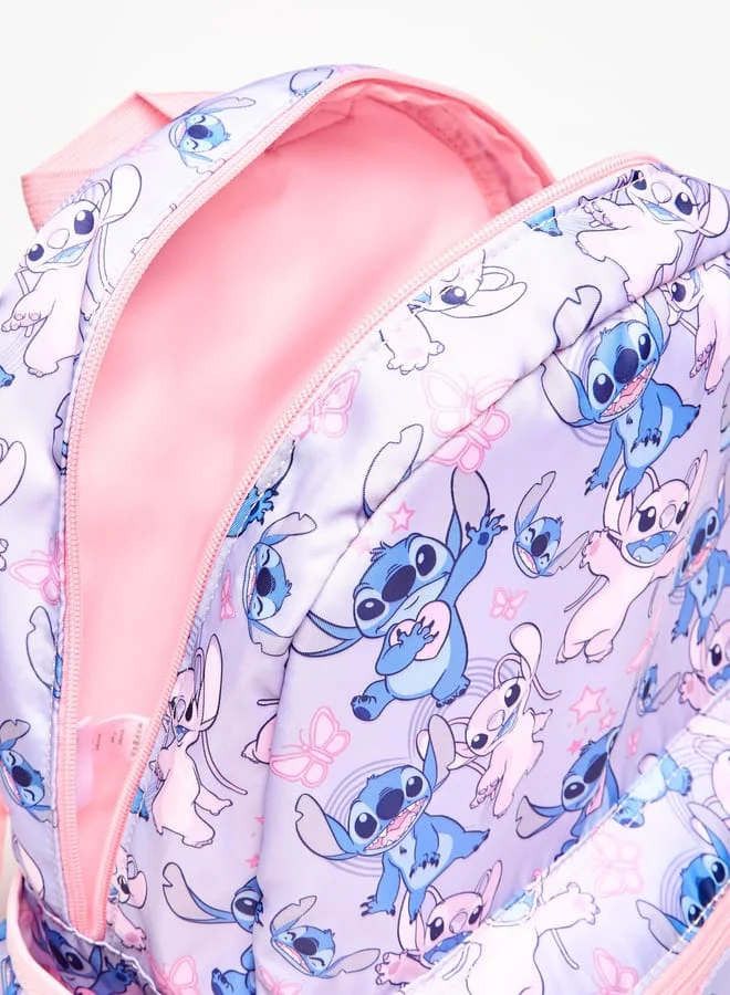 Disney Girls All-Over Stitch and Angel Print Backpack with Adjustable Straps and Zip Closure