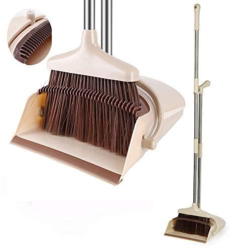 DYZEKO Broom and Dustpan Set with Long Handle Kitchen Brooms and Stand Up Dust Pan Magic Combo Set for Lobby Broom with Rotation Head and Standing Dustpan for Floor Cleaning - Image 1