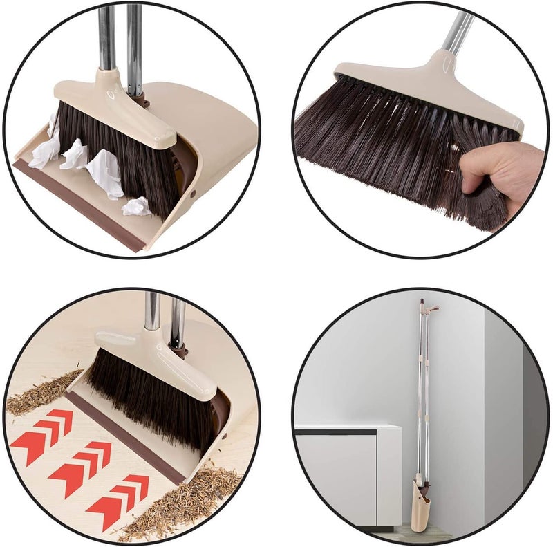 DYZEKO Broom and Dustpan Set with Long Handle Kitchen Brooms and Stand Up Dust Pan Magic Combo Set for Lobby Broom with Rotation Head and Standing Dustpan for Floor Cleaning - Image 4