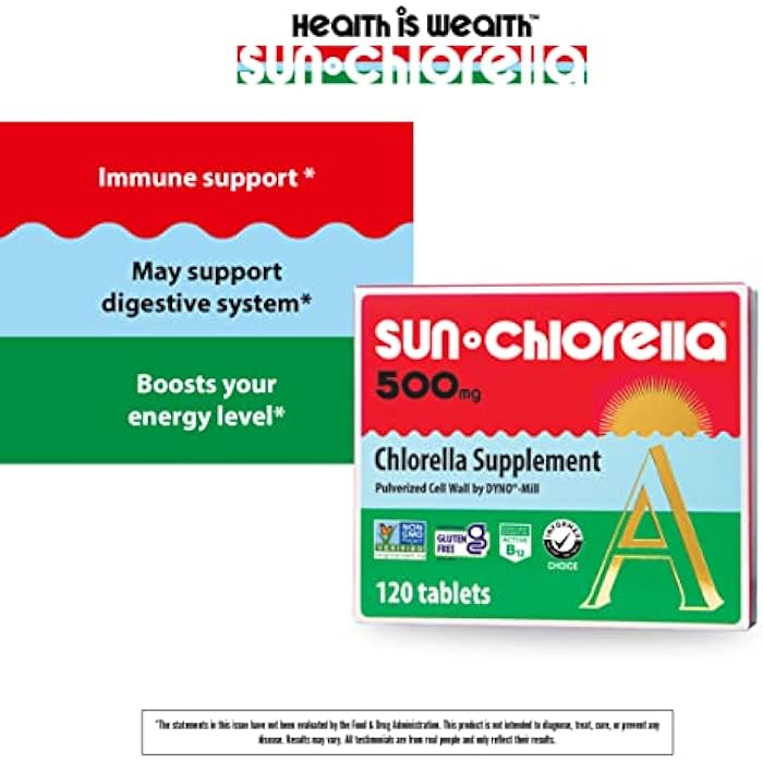 Sun Chlorella 500mg Whole Body Wellness Green Algae Superfood Supplement - Immune Defense, Gut Health, Natural Purification, Energy Boost - Chlorophyll, B12, Iron, Protein - Non-GMO - 120 Tablets - Image 3