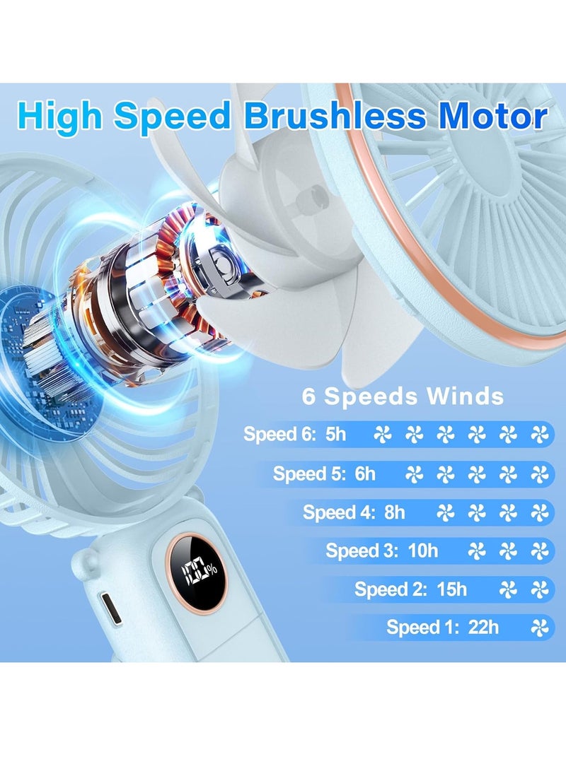 Portable Handheld Fan, 5200mAh Rechargeable Hand Fan, 180° Foldable 6 Speeds Powerbank/Handheld/Neck/Desk 4 in 1, Trendy Metal Cooling Electric Personal Fan for Travel - Image 2
