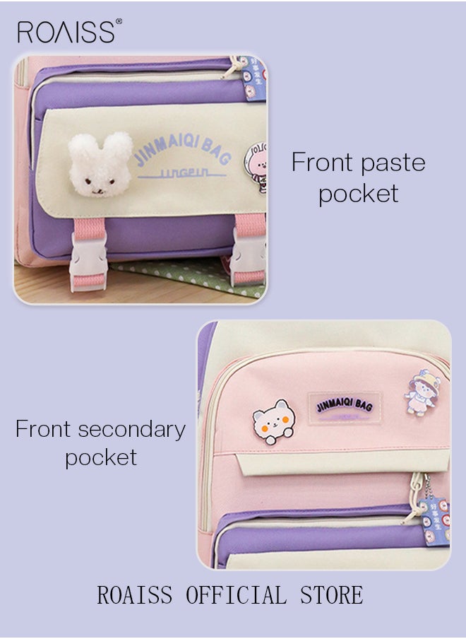 roaiss - 5 PCS Set of Kid Backpack Fashion Children's New Oxford Cloth Schoolbag Girls Junior High School Student Bag Large Capacity with Pendant Lunch Bag Pencil Case Handbag Coin Purse for Teenagers - Image 1