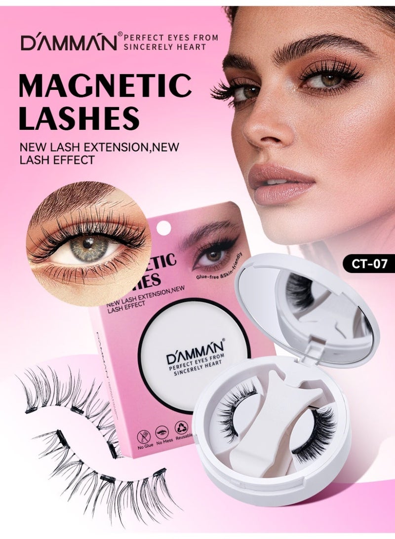 D'AMMA'N Magnetic Eyelashes Kit With Applicator & Mirror, Reusable Natural False Lashes, No Glue Needed, Lightweight Easy To Apply Magnetic Lashes For Beginners - Image 1
