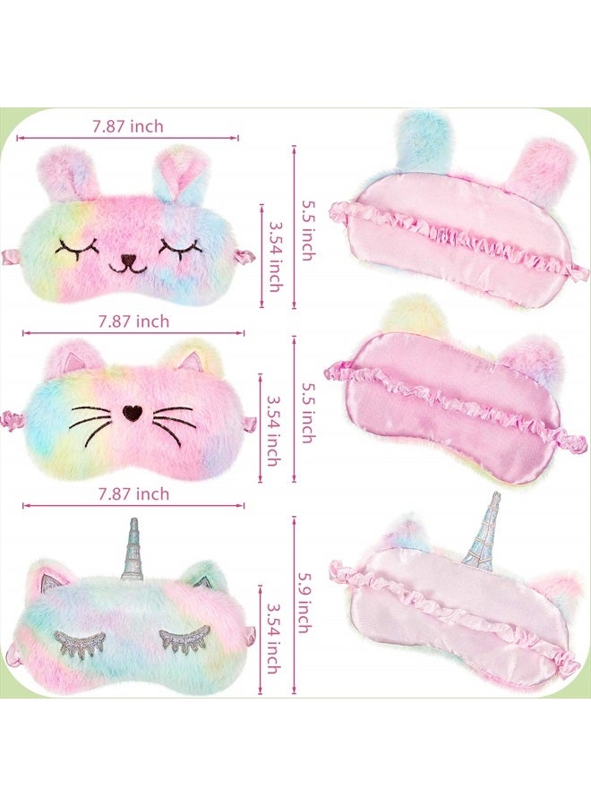 Geyoga Sleep Mask for Kids, Plush Sleeping Eye Cover 3 Pcs Soft Funny Blindfold Sleep Eye Cover Animal Sleeping Eye Shade for Kids Girls(Rainbow Color, Bunny, Cat and Unicorn Style) - Image 2