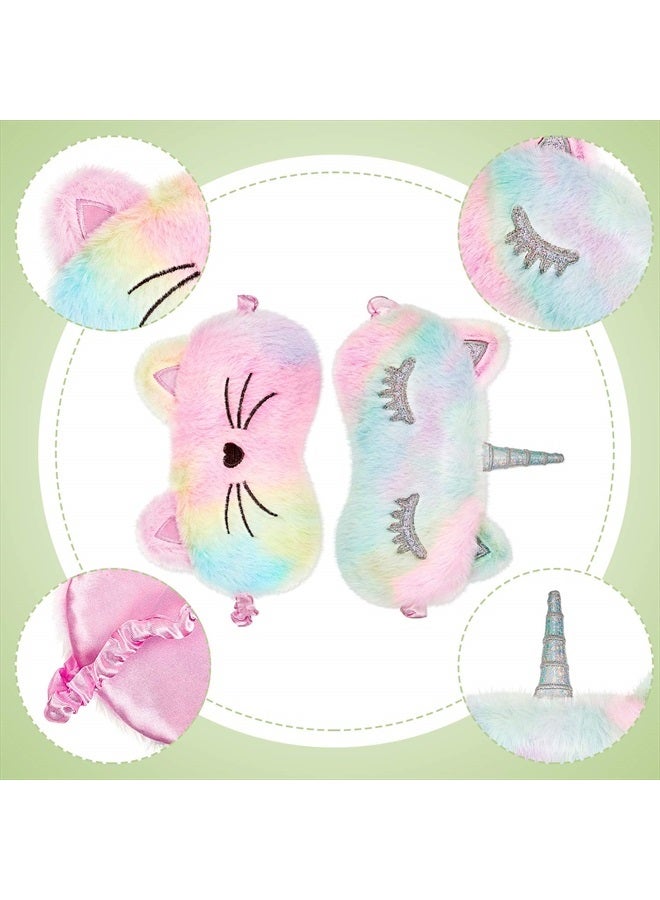 Geyoga Sleep Mask for Kids, Plush Sleeping Eye Cover 3 Pcs Soft Funny Blindfold Sleep Eye Cover Animal Sleeping Eye Shade for Kids Girls(Rainbow Color, Bunny, Cat and Unicorn Style) - Image 3