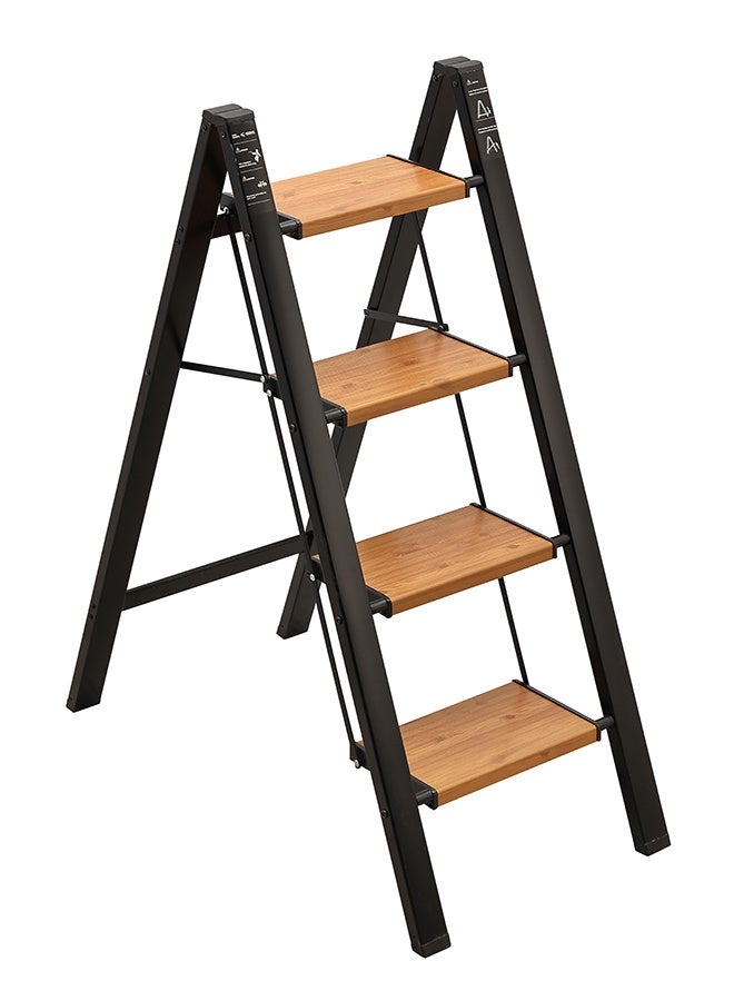 LAWAZIM Pro7 4-Step Folding Ladder - Brown - 150kg Load Capacity Step Stool with Wide Anti-Slip Pedals, Space-Saving Design, Support Rod Structure, and Noise-Free Feet - for Indoor and Outdoor Use - Image 3