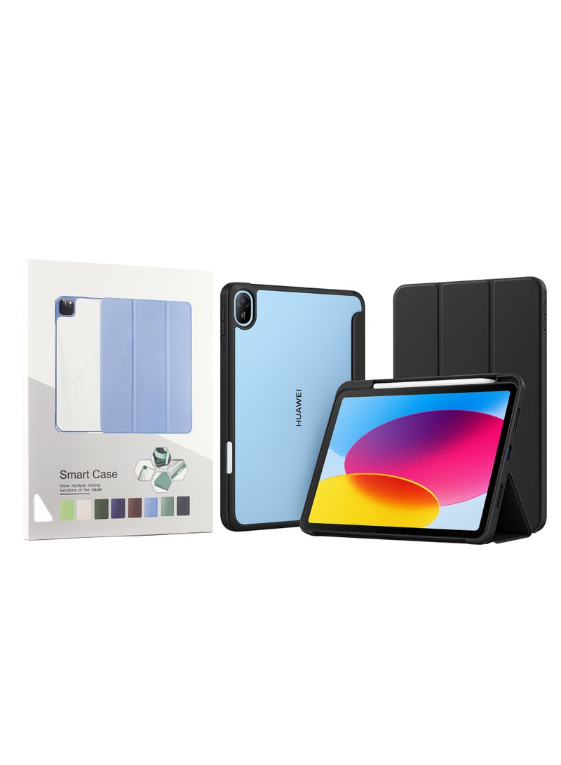 حافظة لجهاز HUAWEI MatePad SE اللوحي، مقاس 11 بوصة مع حامل قلم، غطاء ذكي مقاوم للصدمات مع غطاء خلفي شفاف واقٍ متوافق مع iPad الجيل العاشر (أسود)