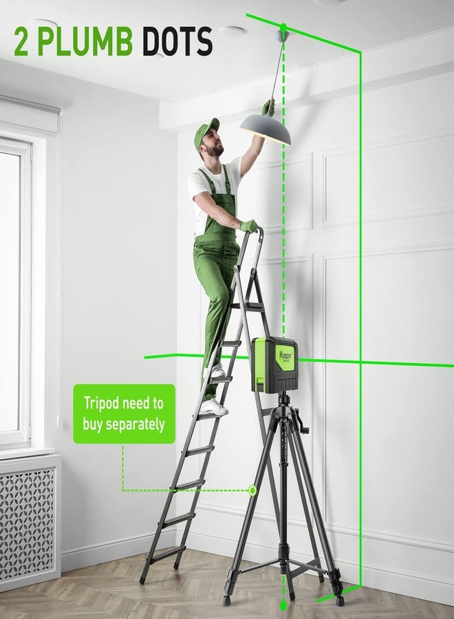 Huepar Laser Level with 2 Plumb Dots - Huepar 2 Plumb Points and 2 Cross Line Alignment Laser Level Tool with 180° Wide Angle, 2 In 1 Multi-Use Green Plumb Laser Self Leveling Laser Leveler - 9211G - Image 2