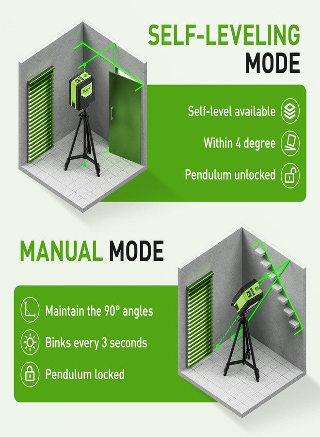 Huepar Laser Level with 2 Plumb Dots - Huepar 2 Plumb Points and 2 Cross Line Alignment Laser Level Tool with 180° Wide Angle, 2 In 1 Multi-Use Green Plumb Laser Self Leveling Laser Leveler - 9211G - Image 3