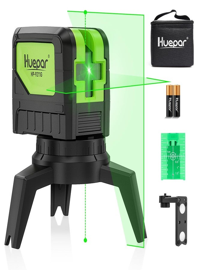 Huepar Laser Level with 2 Plumb Dots - Huepar 2 Plumb Points and 2 Cross Line Alignment Laser Level Tool with 180° Wide Angle, 2 In 1 Multi-Use Green Plumb Laser Self Leveling Laser Leveler - 9211G - Image 1