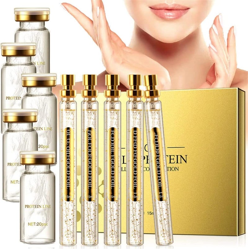 woobles Korean Protein Thread Lifting Set,Soluble Protein Thread and Nano Gold Essence Combination, Absorbable Collagen Thread for Face Lift, Deeply Moisturize Skin (With 5 X Protein Thread) - Image 1