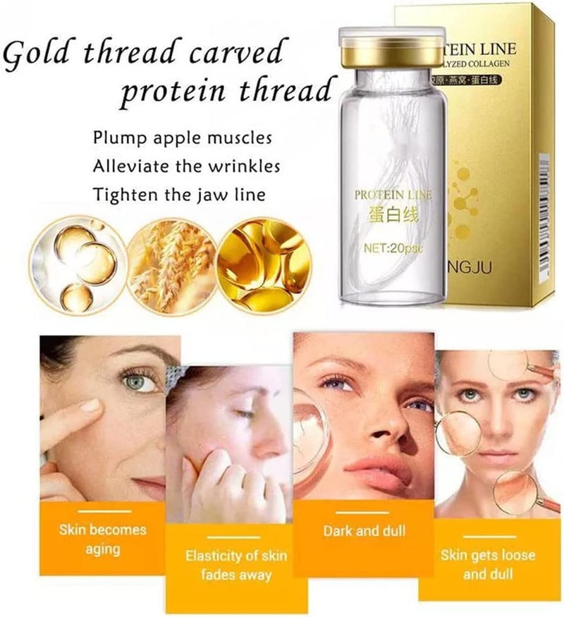 woobles Korean Protein Thread Lifting Set,Soluble Protein Thread and Nano Gold Essence Combination, Absorbable Collagen Thread for Face Lift, Deeply Moisturize Skin (With 5 X Protein Thread) - Image 4