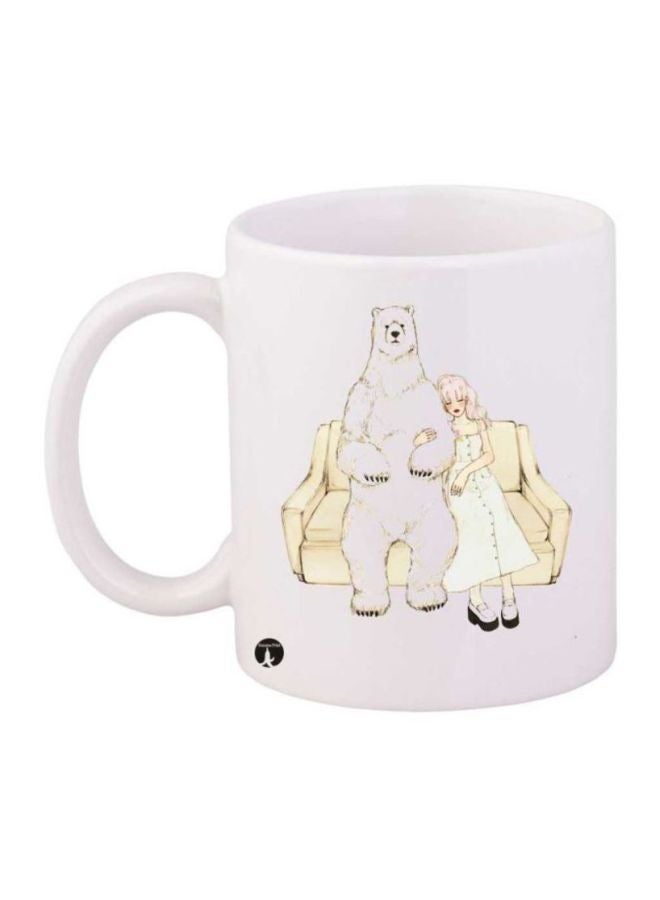 RYN Cartoon Printed Coffee Mug White/Beige/Black