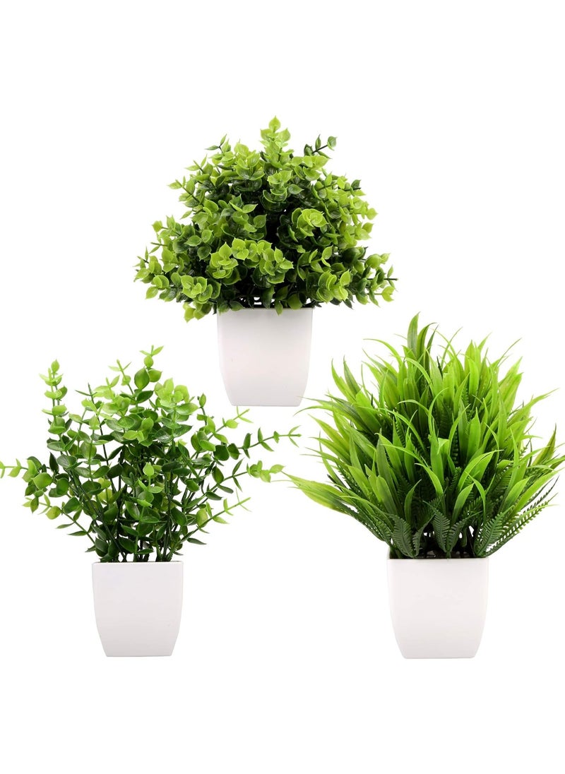 Generic 3Pack Mini Fake Plants in Pots,Artificial Plastic Eucalyptus Plants,Wheat Grass Potted Faux Plants Indoor for Office Desk Coffee Table Bathroom Bedroom Home Decorations  - Image 1
