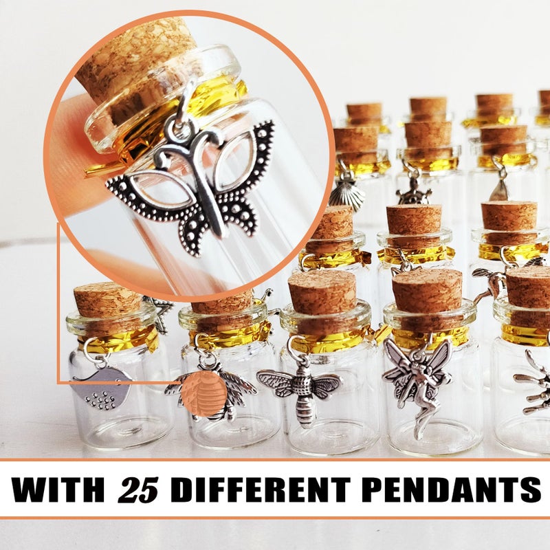 MINELEVEN 25 pcs 5ml Small Glass Bottles with Cork Stoppers and Pendants, Glass Vials Tiny Jars for Wedding Favors Party Gift Room Decoration DIY Bottles - Image 5