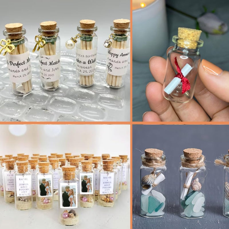 MINELEVEN 25 pcs 5ml Small Glass Bottles with Cork Stoppers and Pendants, Glass Vials Tiny Jars for Wedding Favors Party Gift Room Decoration DIY Bottles - Image 3