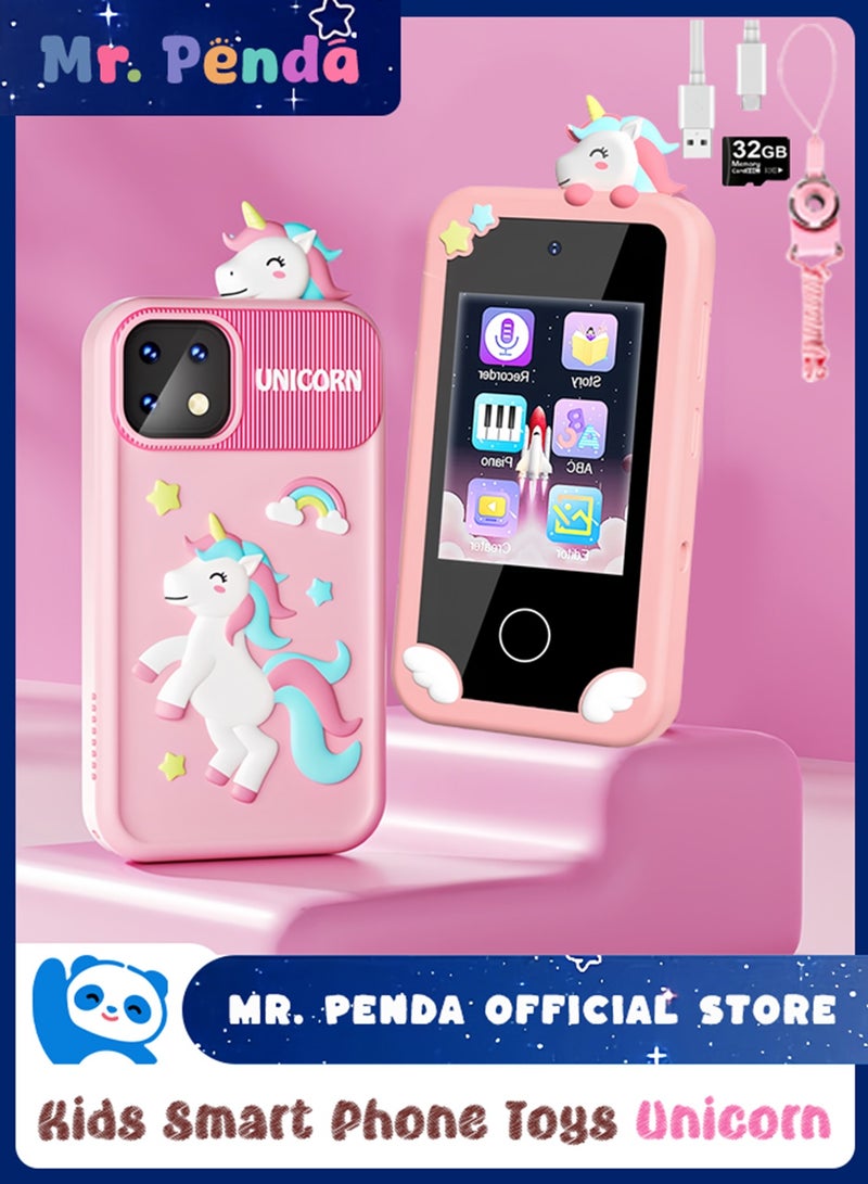 Mr. Penda Kids Smart Phone Toys with Case, Dual Camera Travel Toys Educational Games, 2.8" Touchscreen 22 Learning Games Music Player, 32g Sd Card, Gifts for 3+ Year Old Girls Boys (Pink) - Image 1