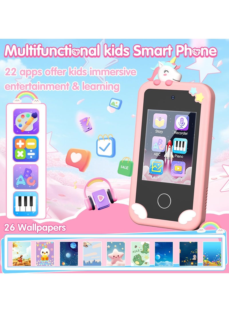 Mr. Penda Kids Smart Phone Toys with Case, Dual Camera Travel Toys Educational Games, 2.8" Touchscreen 22 Learning Games Music Player, 32g Sd Card, Gifts for 3+ Year Old Girls Boys (Pink) - Image 2
