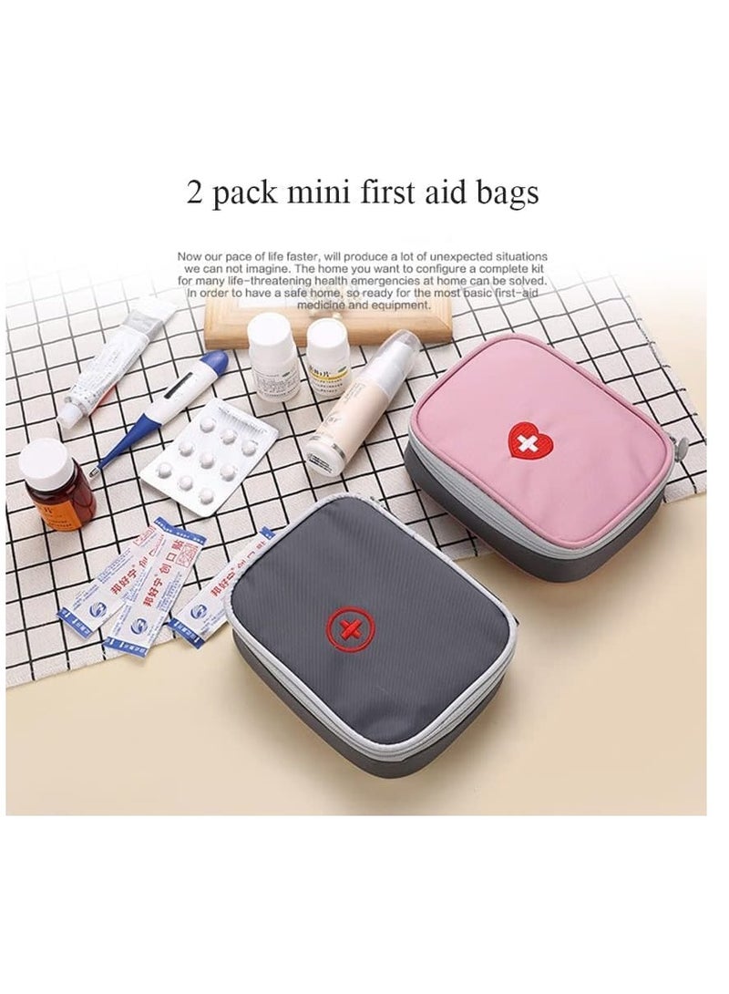 SOLARAE 2 Pcs Portable Mini First Aid Pouch Empty Travel Medicine Bag Double Zippers Handy Pills Pocket for for Office Travel Home Vehicle Beach Emergency Zipper Pouch Small Size - Image 2