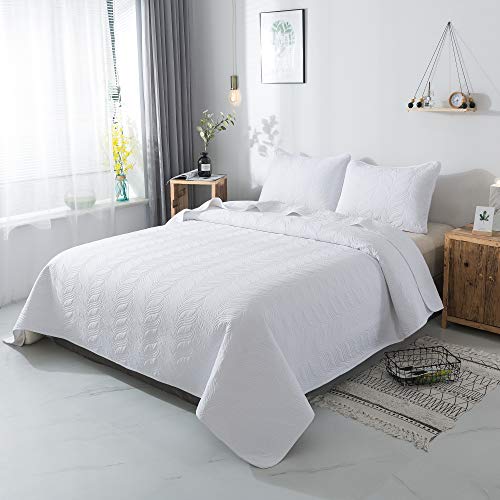 SUFUEE Quilt Set 3 Piece White King Cal King Size New Pattern Bedspread - Soft Microfiber Lightweight Coverlet for All Season (118"x106" Includes 1 Quilt, 2 Shams) - Image 3