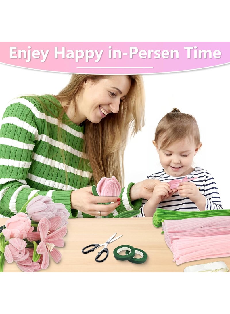 saykfoe 400 Pcs Pipe Cleaners Craft, 4 Assorted Colors Pipe Cleaners Bulk, Chenille Stems for DIY Flower Making Kit with Floral Wires, Gardening Tape,Stamen& Ribbon - Image 5