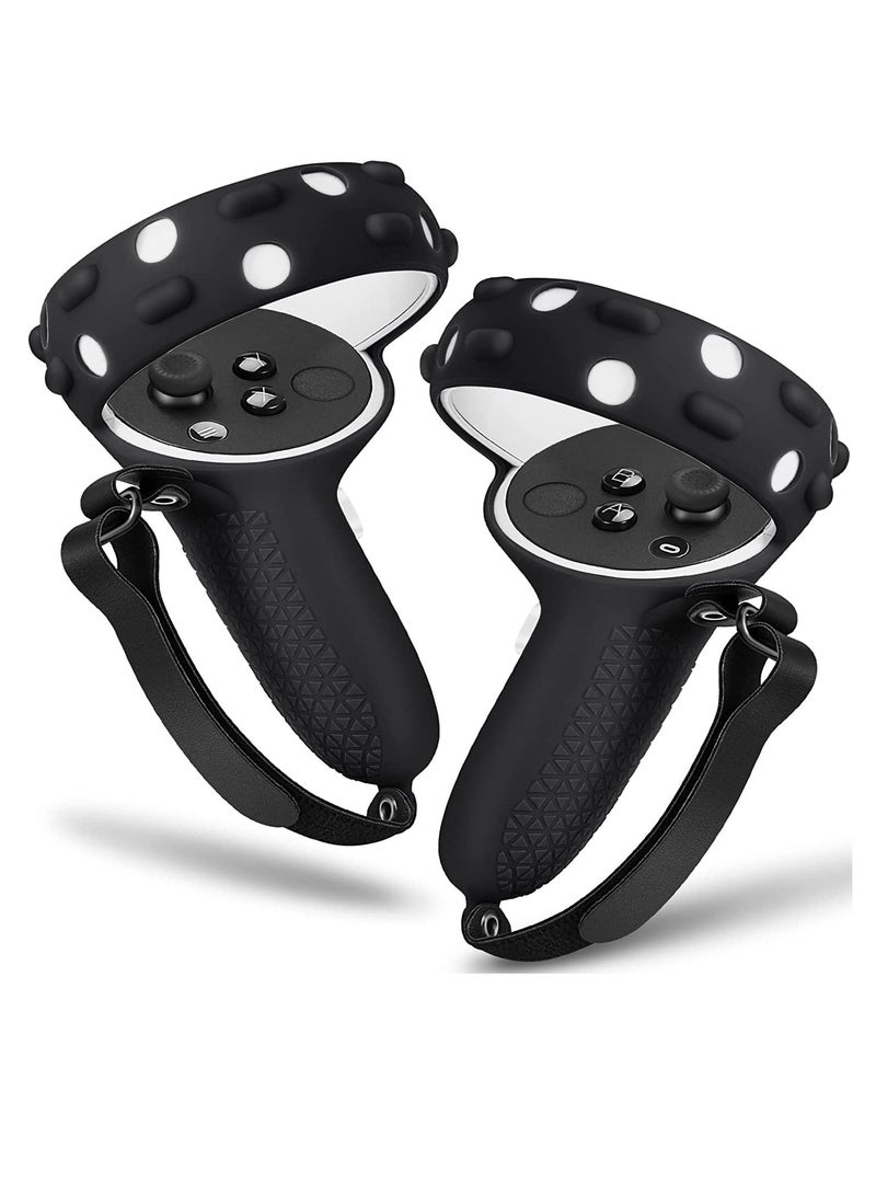 Touch Controller Grip Cover Compatible with Meta Oculus Quest 2 Full Coverage Anti-Throw Handle Protecting Sleeve Accessories Adjustable Knuckle Strap (Black) - Image 1
