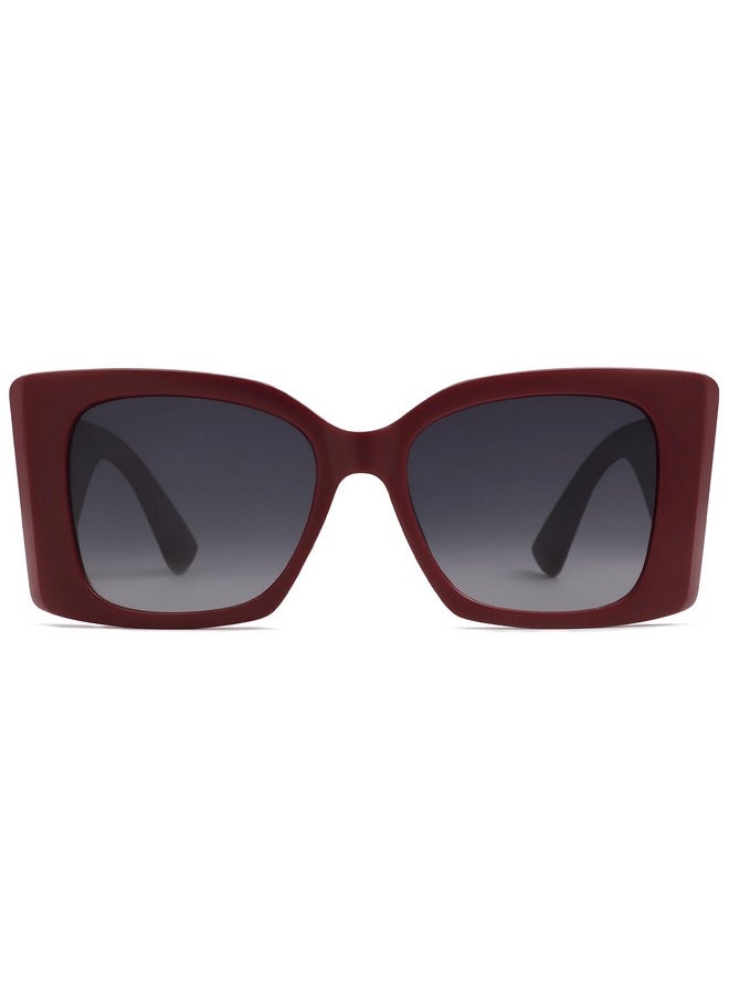 Sojos Sunglasses For Women & Men Square Wide Thick Frame Shades Retro Trendy Fashion Uv Protection Sj2349 (Matt Red,Gold,Gradient Grey Lens)  - Image 3