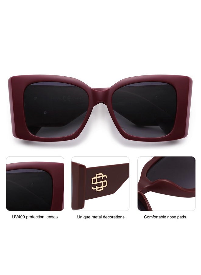 Sojos Sunglasses For Women & Men Square Wide Thick Frame Shades Retro Trendy Fashion Uv Protection Sj2349 (Matt Red,Gold,Gradient Grey Lens)  - Image 5