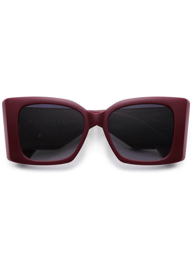 Sojos Sunglasses For Women & Men Square Wide Thick Frame Shades Retro Trendy Fashion Uv Protection Sj2349 (Matt Red,Gold,Gradient Grey Lens)  - Image 4