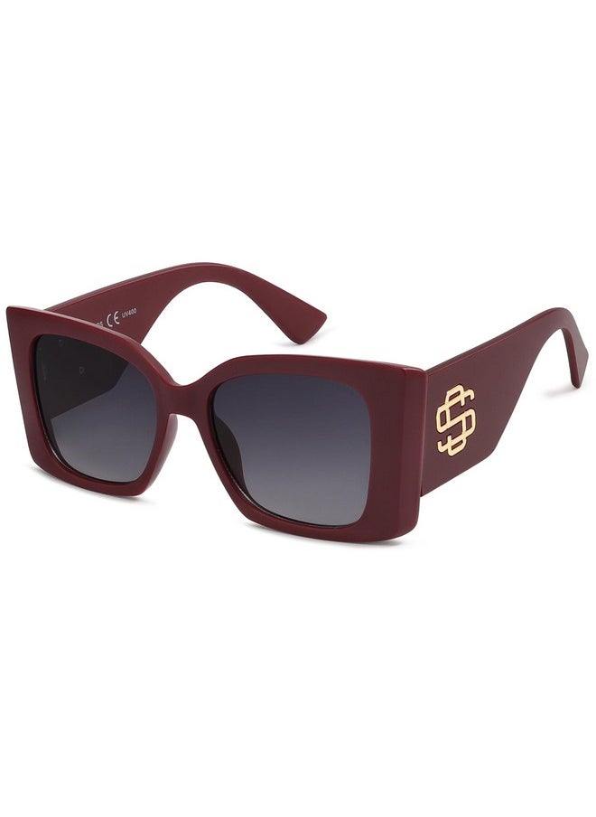 Sojos Sunglasses For Women & Men Square Wide Thick Frame Shades Retro Trendy Fashion Uv Protection Sj2349 (Matt Red,Gold,Gradient Grey Lens)  - Image 1
