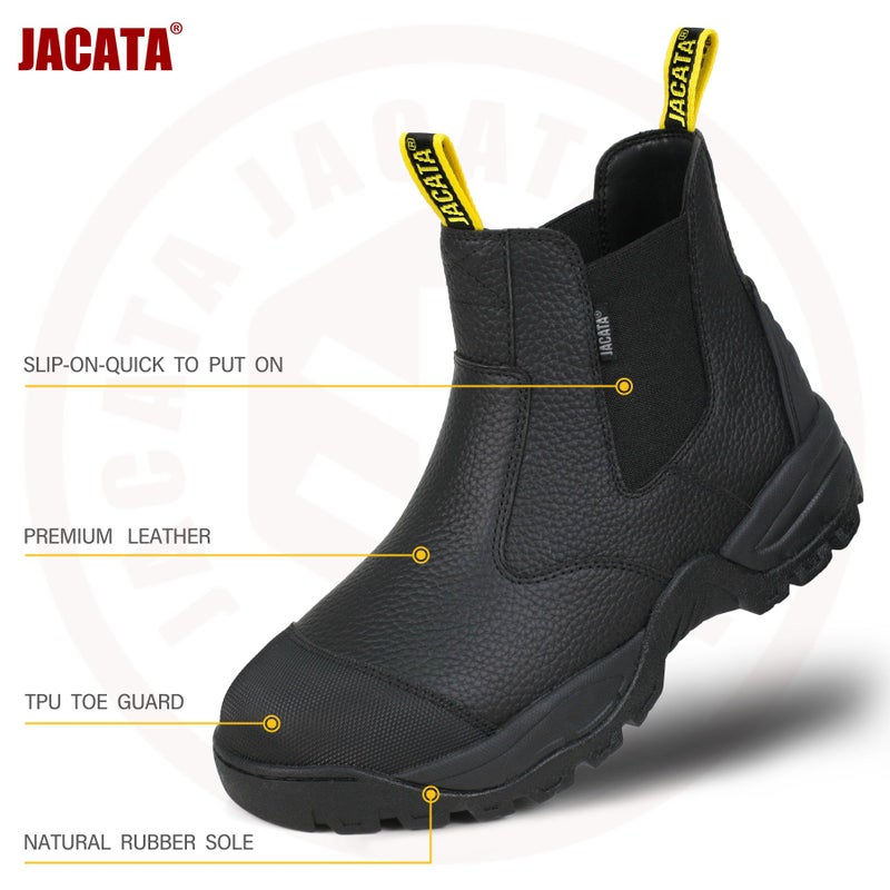Jacata Mens Work Boots Chelsea Slip On Boot For Men Men's Industrial Construction Soft Toe Shoes Botas De Trabajo Para Hombre (Black size 7) - Image 4