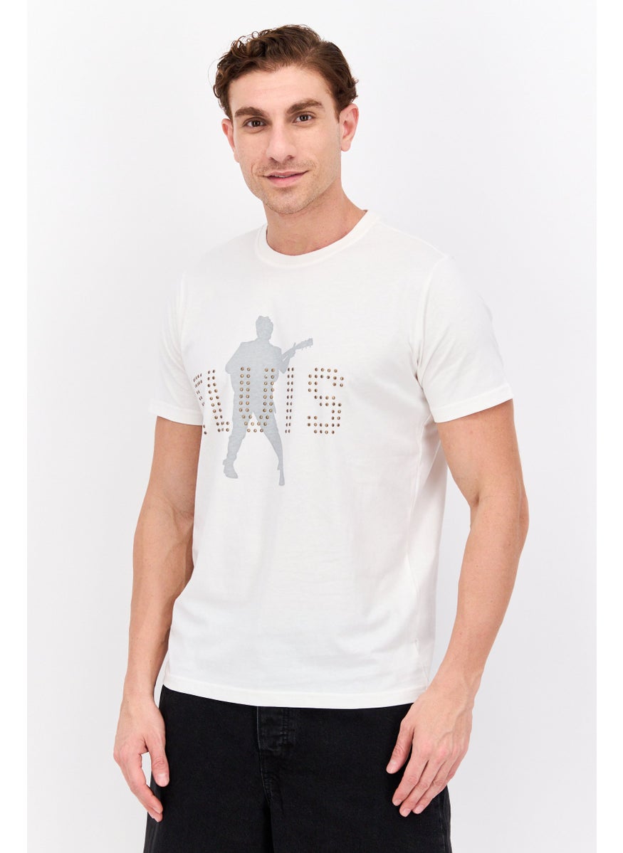 ELVIS Men Crew Neck Short Sleeves Graphic Printed T-Shirt, Off White  - Image 1