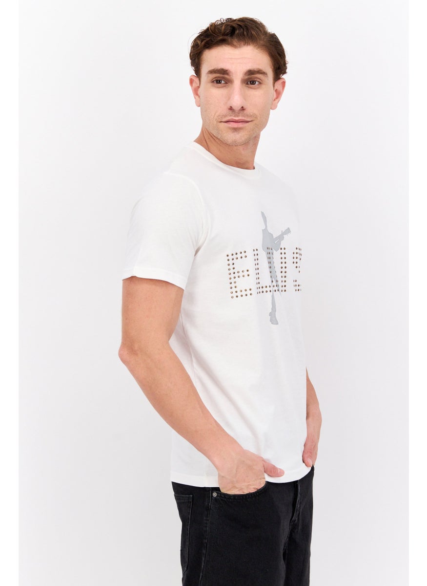 ELVIS Men Crew Neck Short Sleeves Graphic Printed T-Shirt, Off White  - Image 2