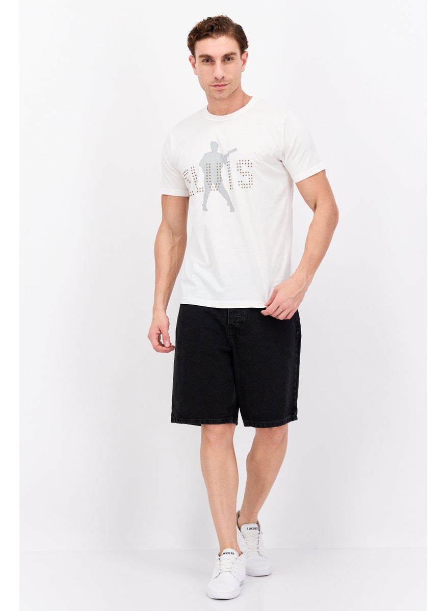 ELVIS Men Crew Neck Short Sleeves Graphic Printed T-Shirt, Off White  - Image 4